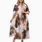 Robe longue ample imprimée boutonnée à revers pour femme