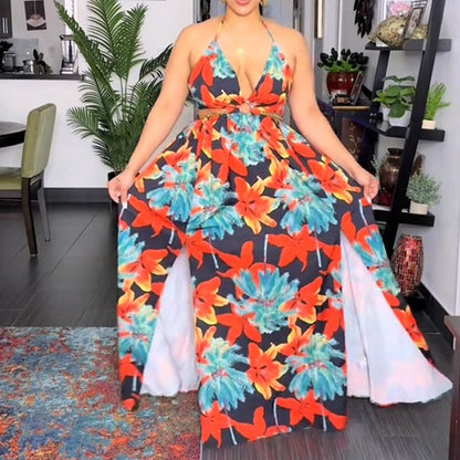 Robe longue d'été sans manches à imprimé coloré pour femmes