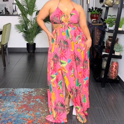 Robe longue d'été sans manches à imprimé coloré pour femmes
