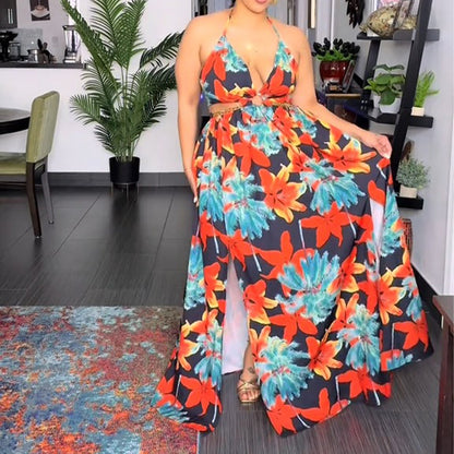 Robe longue d'été sans manches à imprimé coloré pour femmes