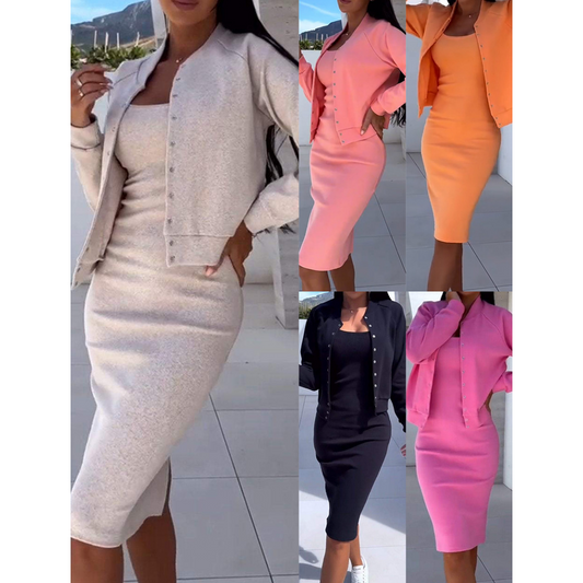 💃Offres spéciales d'été❤️ Temps limité moitié prix - Ensemble robe et veste à bretelles spaghetti