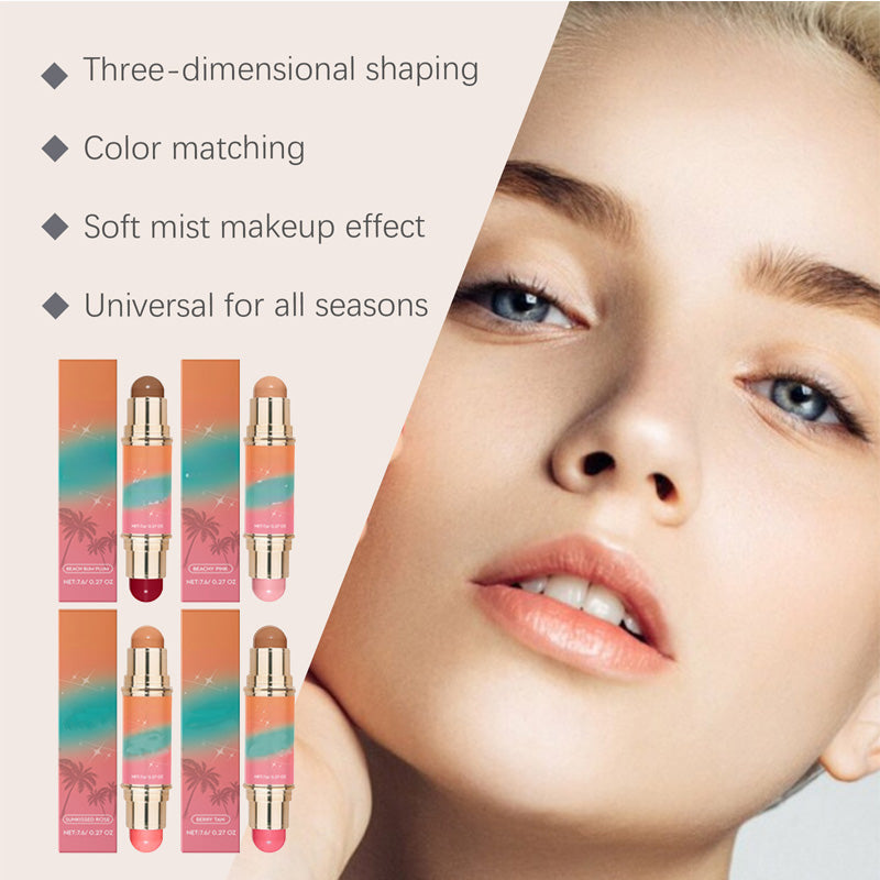 Stick double embout portable, léger et mat pour contour et blush