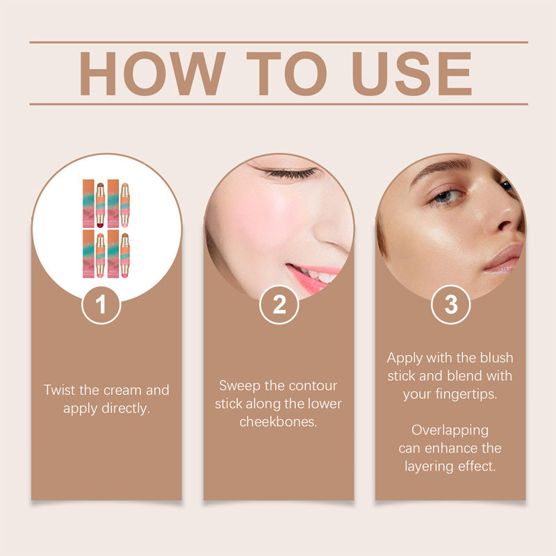 Stick double embout portable, léger et mat pour contour et blush