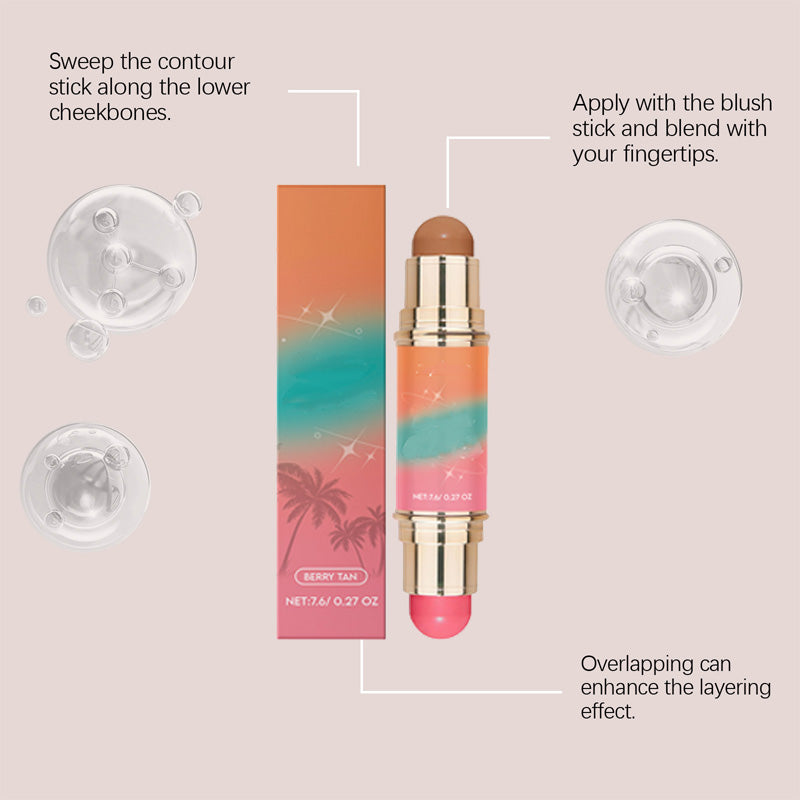 Stick double embout portable, léger et mat pour contour et blush