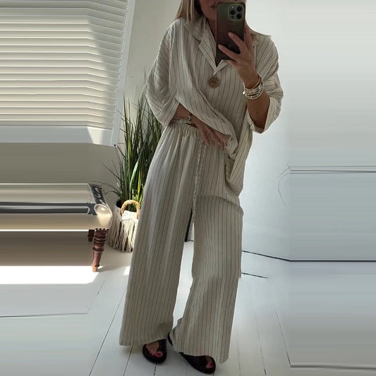 🌸Soldes d'été 50% de réduction🌸Ensemble 2 pièces - Top rayé et pantalon large pour femmes