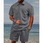 💪Ensemble 2 pièces pour homme : haut à col rabattu et manches courtes à motif losange et short à cordon
