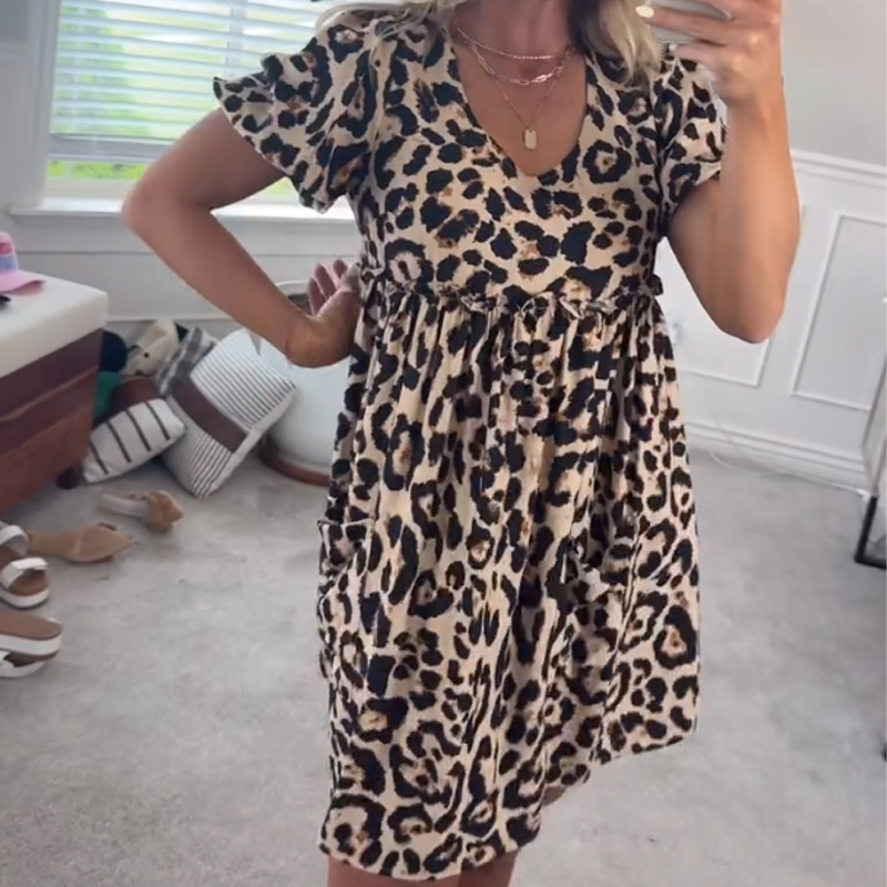 🌸50% de réduction🌸Robe Mini Léopard Décontractée pour Femme