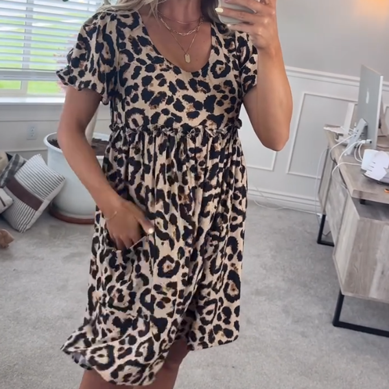🌸50% de réduction🌸Robe Mini Léopard Décontractée pour Femme