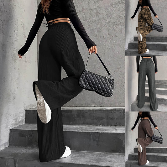 Pantalon large côtelé texturé à taille élastique et cordon de serrage pour femme
