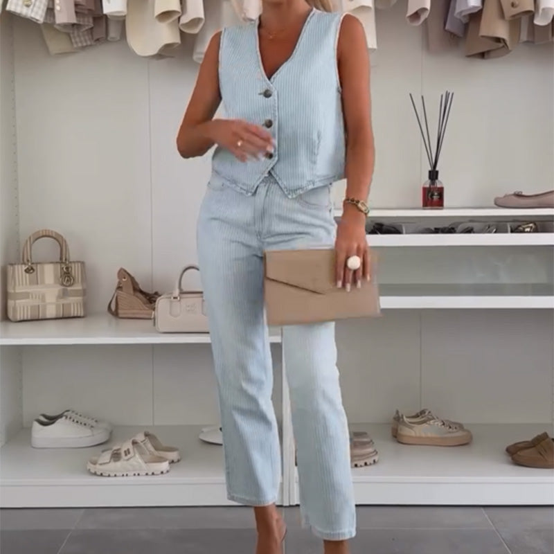 Ensemble Élégant pour Femme – Haut Sans Manches et Pantalon
