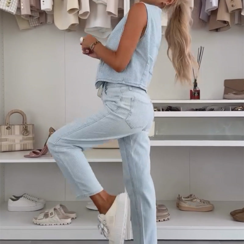 Ensemble Élégant pour Femme – Haut Sans Manches et Pantalon