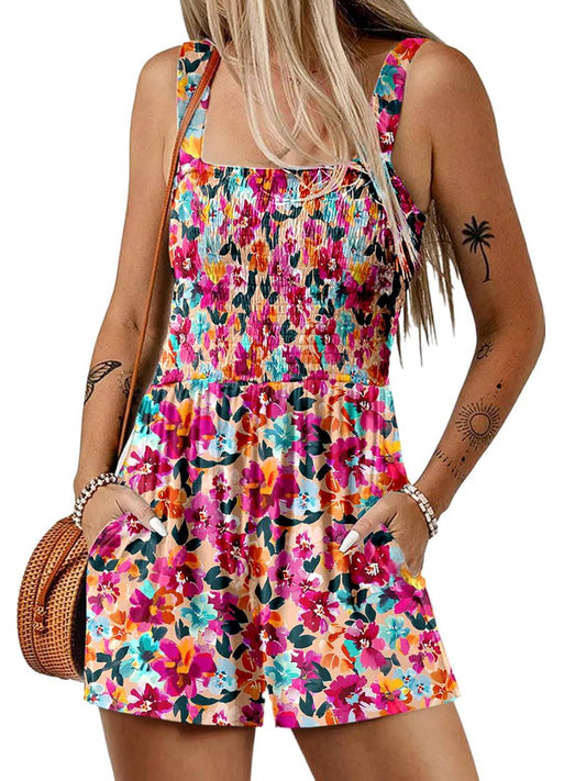 📢⏰Vente chaude 69% de réduction💃Summer Square Neck Sleeveless Loose Casual Short Smocked Romper