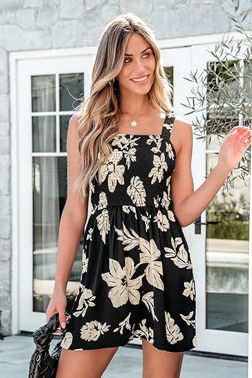 📢⏰Vente chaude 69% de réduction💃Summer Square Neck Sleeveless Loose Casual Short Smocked Romper