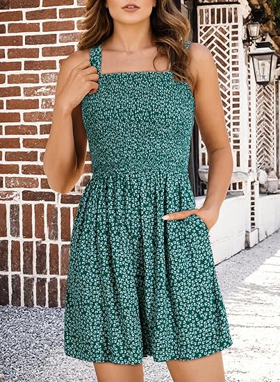 📢⏰Vente chaude 69% de réduction💃Summer Square Neck Sleeveless Loose Casual Short Smocked Romper