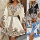 🌞🌸2025 ventes chaudes&Réduction limitée de 69% en été👱‍♀️Robe imprimée à col en V et ceinture nouée pour femme