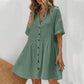 Robe Midi à Manches Courtes avec Col Chemise et Boutons