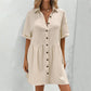 Robe Midi à Manches Courtes avec Col Chemise et Boutons
