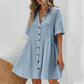 Robe Midi à Manches Courtes avec Col Chemise et Boutons