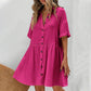 Robe Midi à Manches Courtes avec Col Chemise et Boutons