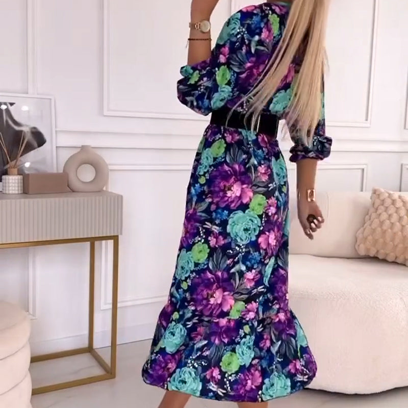 💐Robe élégante à col en V à imprimé floral pour femmes, fendue sur le côté