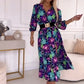 💐Robe élégante à col en V à imprimé floral pour femmes, fendue sur le côté