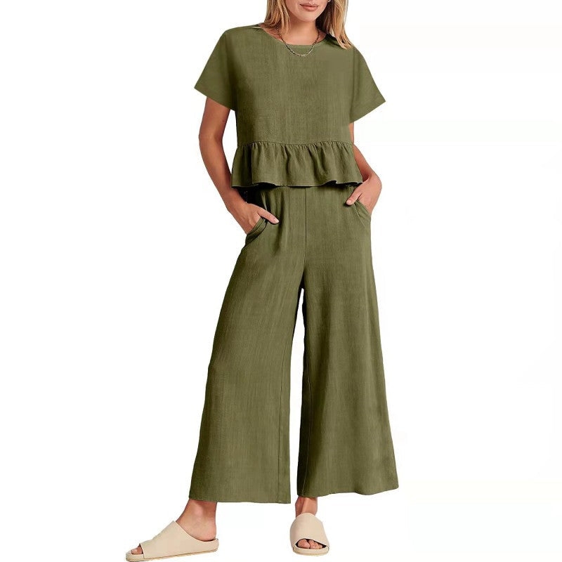 Ensemble 2 pièces décontracté pour femme, haut à manches courtes et pantalo