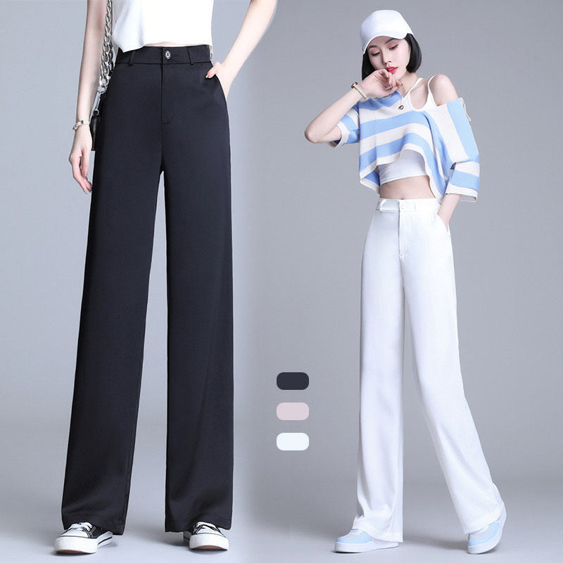 Pantalon droit drapé en soie glacée tendance pour femme
