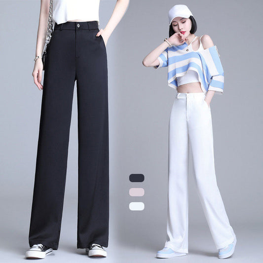Pantalon droit drapé en soie glacée tendance pour femme