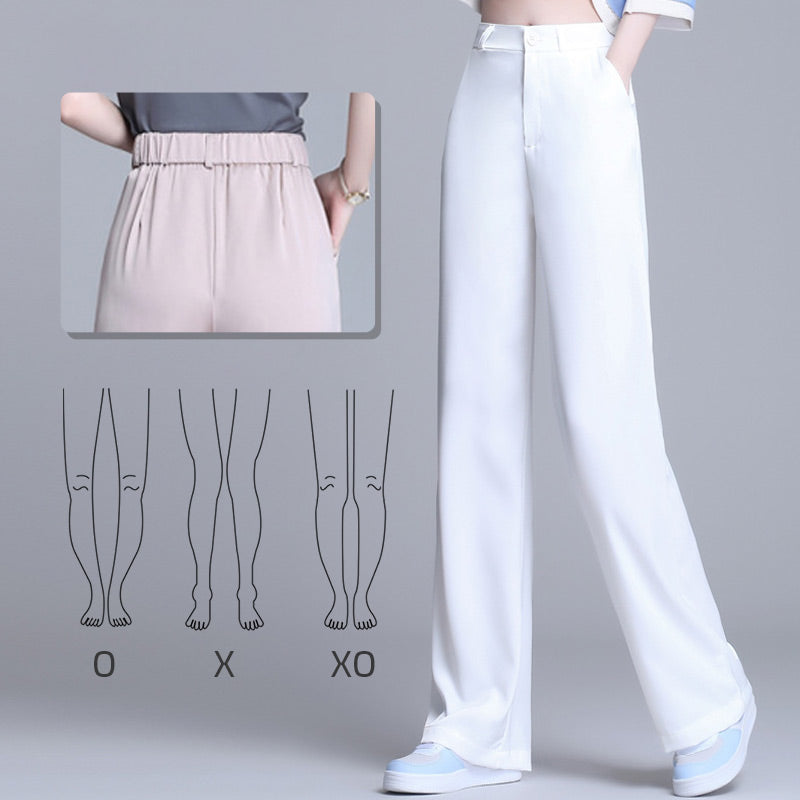 Pantalon droit drapé en soie glacée tendance pour femme
