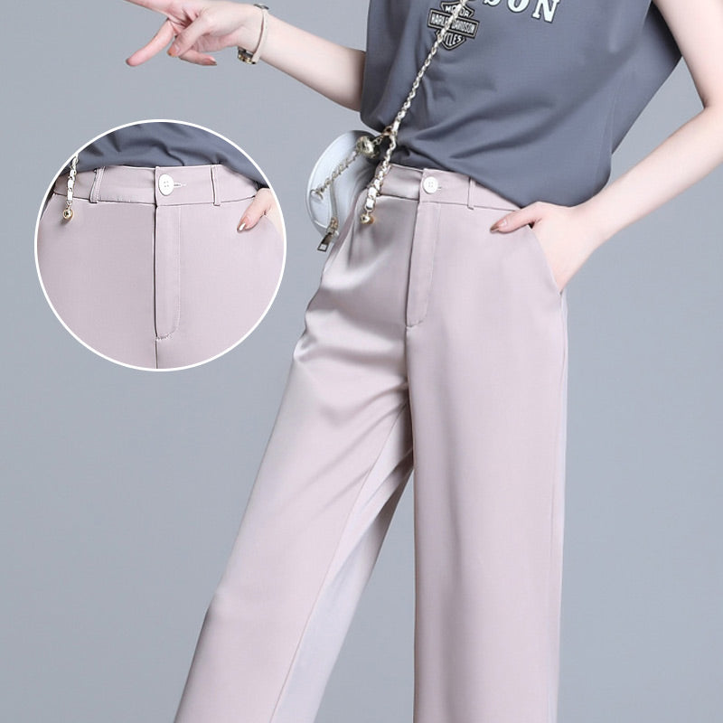 Pantalon droit drapé en soie glacée tendance pour femme
