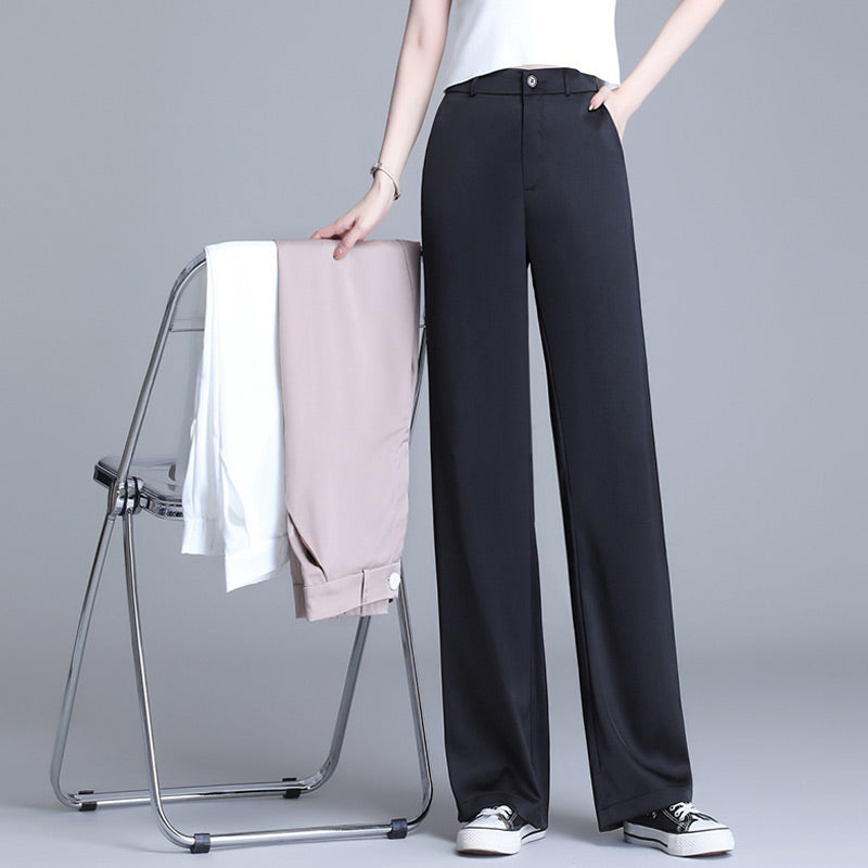 Pantalon droit drapé en soie glacée tendance pour femme