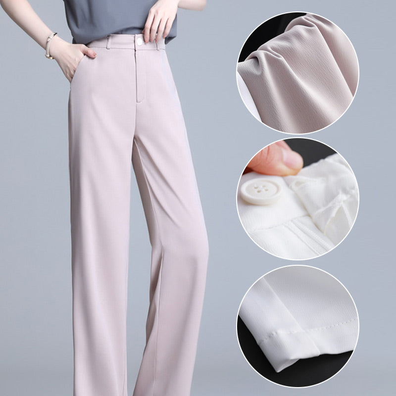 Pantalon droit drapé en soie glacée tendance pour femme