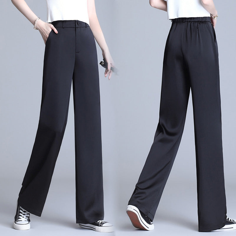 Pantalon droit drapé en soie glacée tendance pour femme