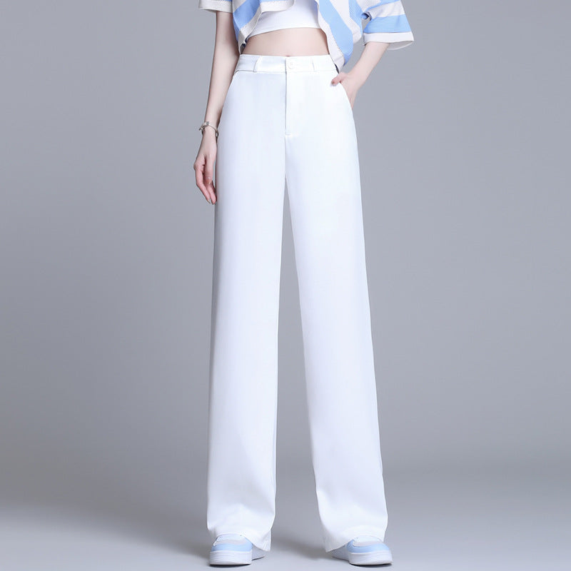 Pantalon droit drapé en soie glacée tendance pour femme