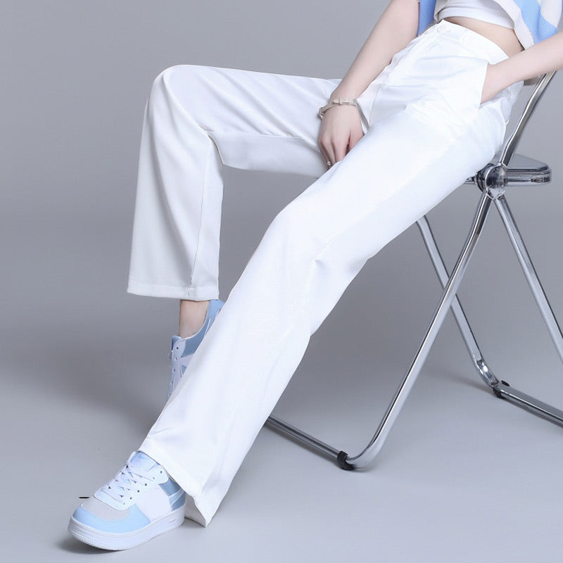 Pantalon droit drapé en soie glacée tendance pour femme