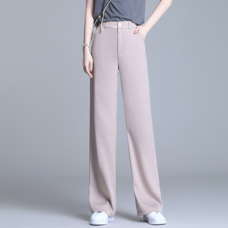 Pantalon droit drapé en soie glacée tendance pour femme