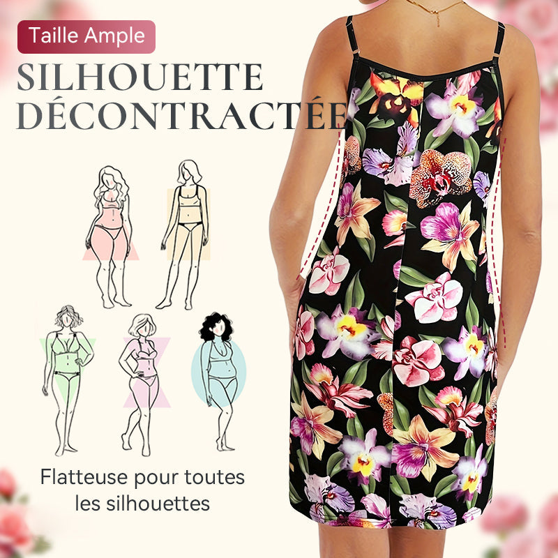 Robes courtes amples imprimées à bretelles spaghetti et col en V