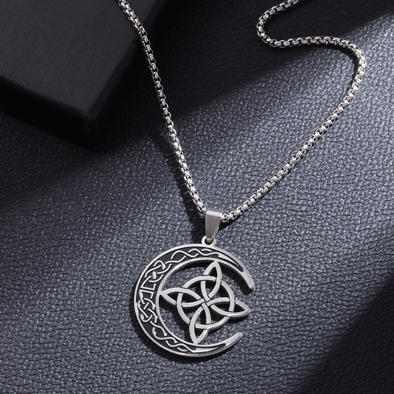 🔥 DERNIER JOUR – 67% DE RÉDUCTION !🌙 Collier Pendentif Lune Celtique – Acier Inoxydable, Unisexe & Symbolisme de Protection