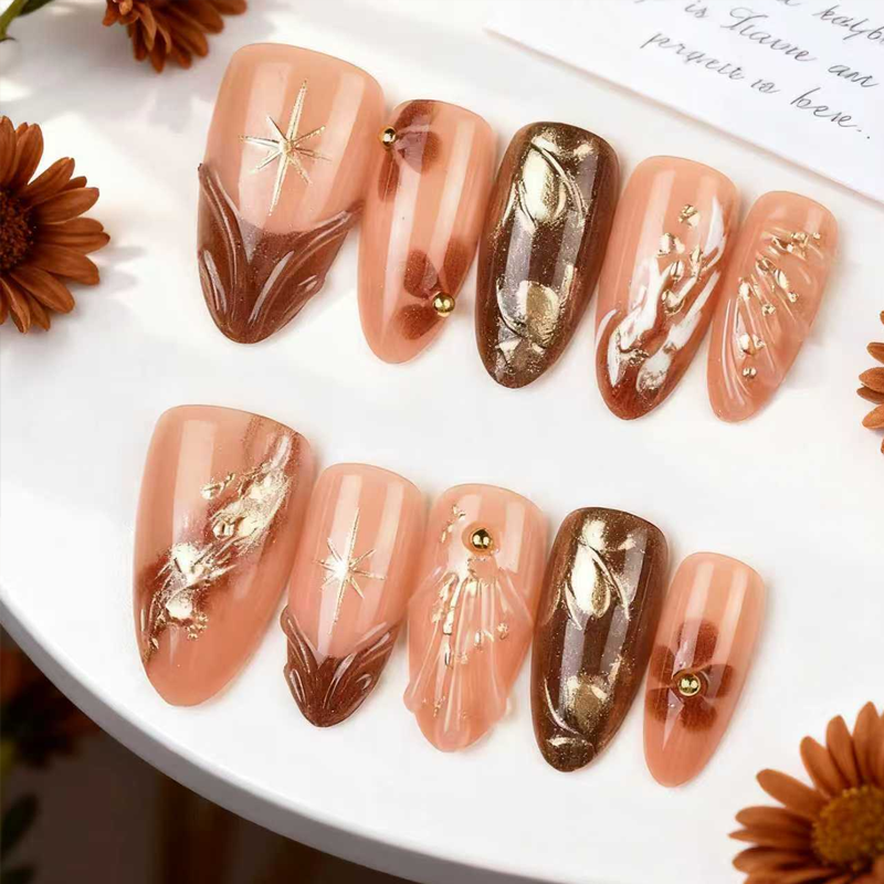 🔥Ensemble de 30 faux ongles artisanaux en forme d'amande