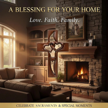 ✝️Croix de mariage murale en bois❤️Cœurs entrelacés, symbole d’amour & foi – Prête à accrocher !