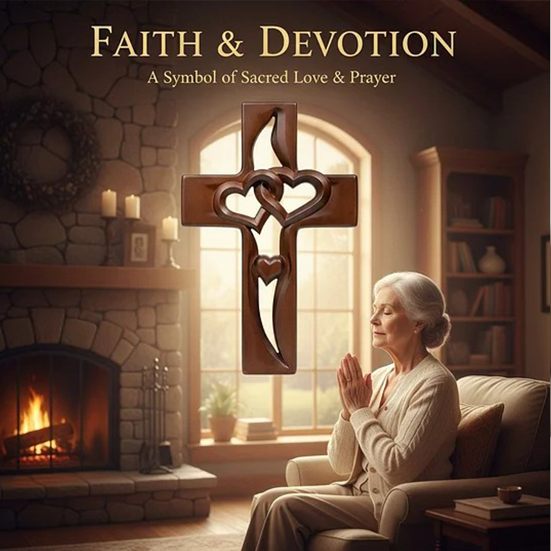 ✝️Croix de mariage murale en bois❤️Cœurs entrelacés, symbole d’amour & foi – Prête à accrocher !