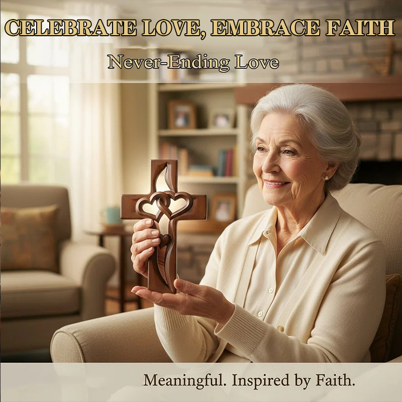 ✝️Croix de mariage murale en bois❤️Cœurs entrelacés, symbole d’amour & foi – Prête à accrocher !