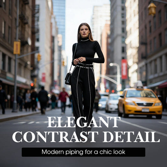 Ensemble 2 pièces hauts à col haut et pantalons larges pour femmes