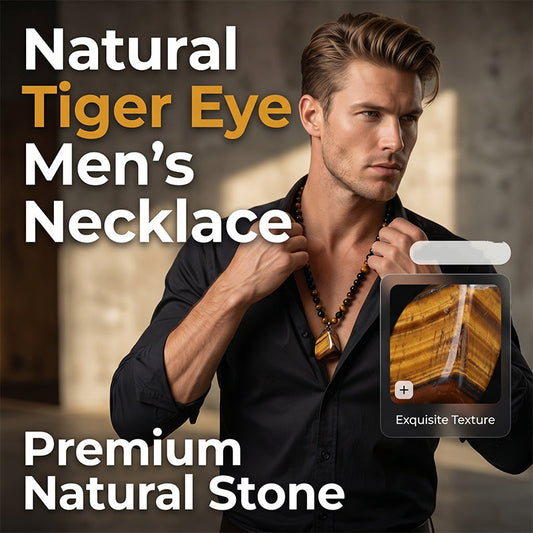 🔥50% OFF HOT SALE! ✨Men’s Natural Tiger Eye Beaded Pendant Necklace, Premium Healing Energy Stone Jewelry, Stylish Daily Wear & Ideal Holiday Gift for Him